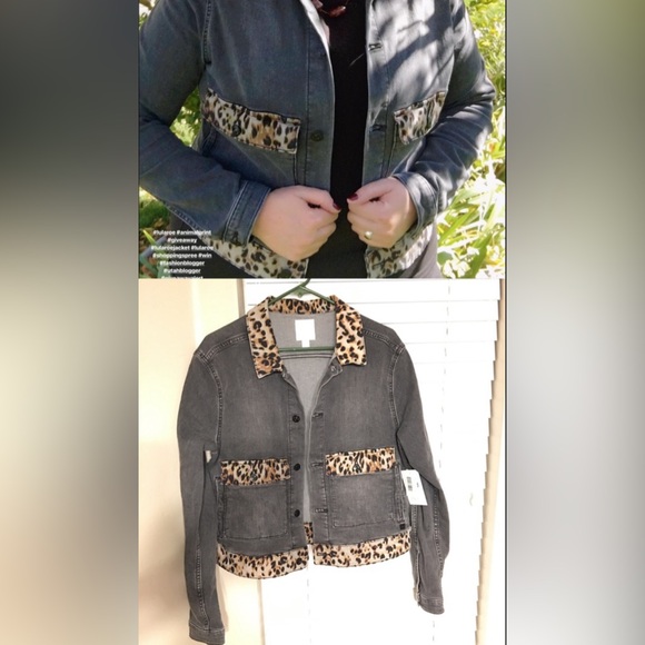 Lularoe Black Denim Leopard Print Stretch Jean Jacket XL - Picture 10 of 16